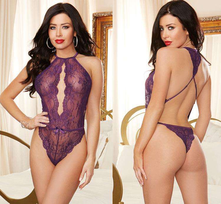 Translucent purple backless sexy underwear